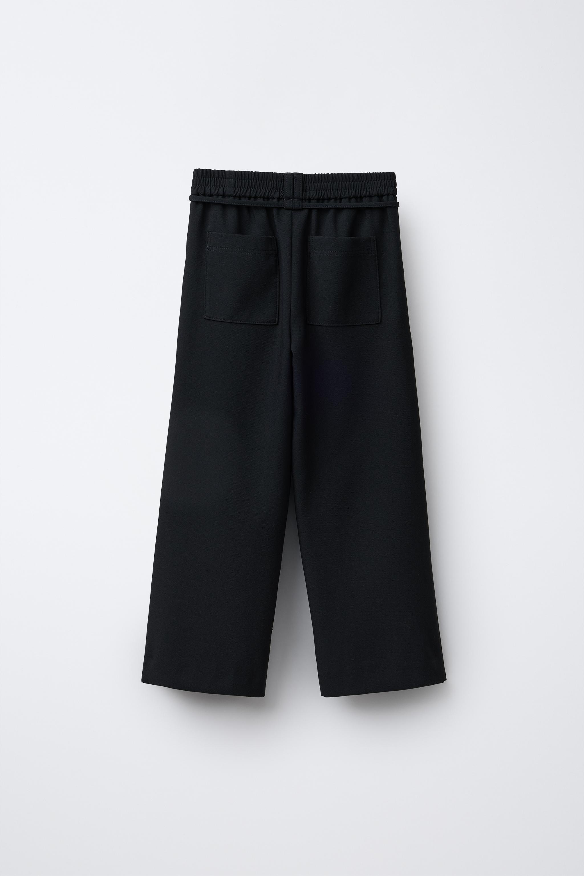 BASIC BELTED WIDE LEG SUIT PANTS